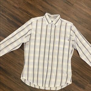 Men's Long-Sleeve Plaid Button-Down Shirt - White & Light Blue